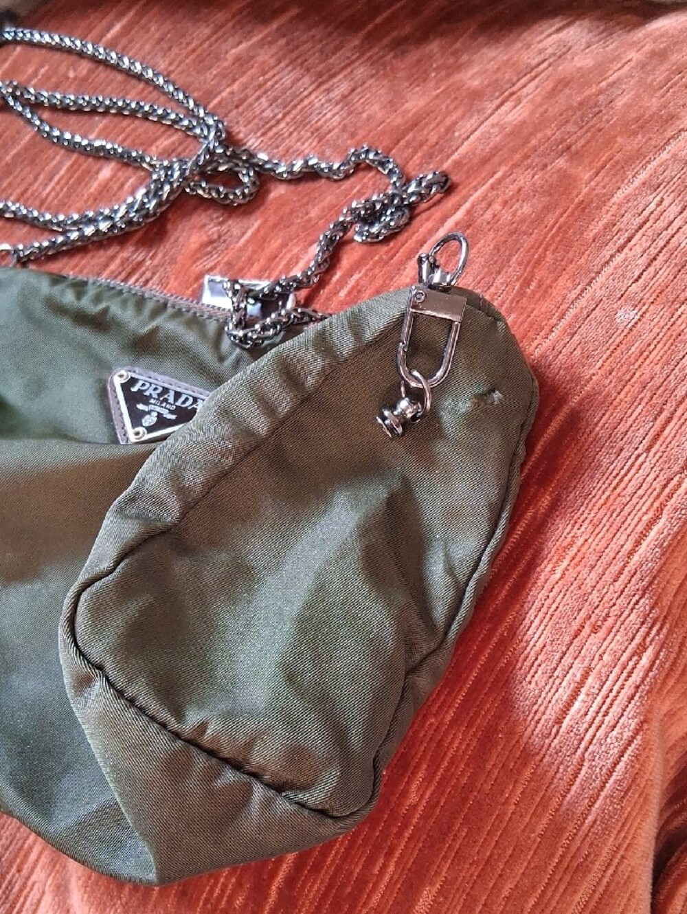 Prada Olive Green Nylon Crossbody with Black Chain Strap - Picture 16 of 16